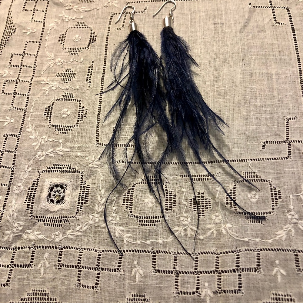 Navy Feather Earrings